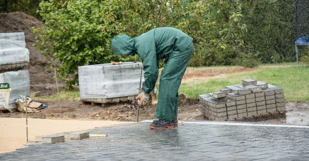 Prace murarskie przy użyciu białych bloczków z betonu komórkowego Ytong na budowie domu w Bielsku-Białej