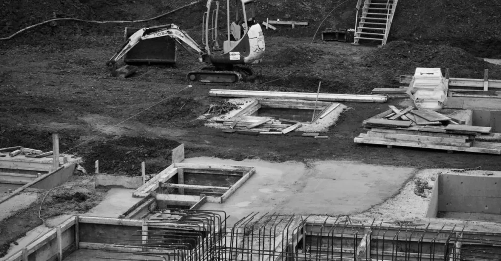 Wykop fundamentowy przygotowany pod budowę domu jednorodzinnego