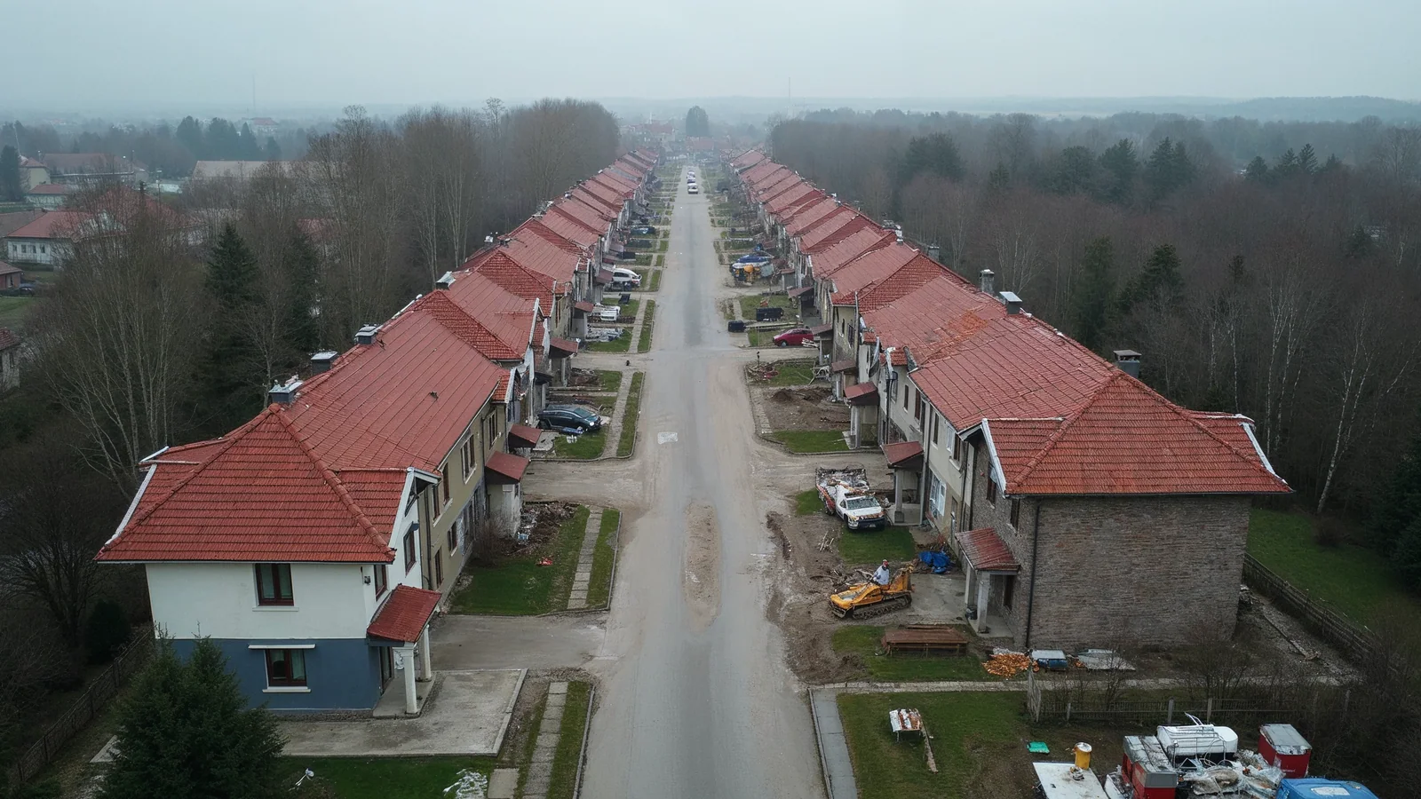 Budowa domu murowanego w Bielsku-Białej – czas, koszty i wybór wykonawcy 2026 2 Osiedle domów jednorodzinnych z lotu ptaka