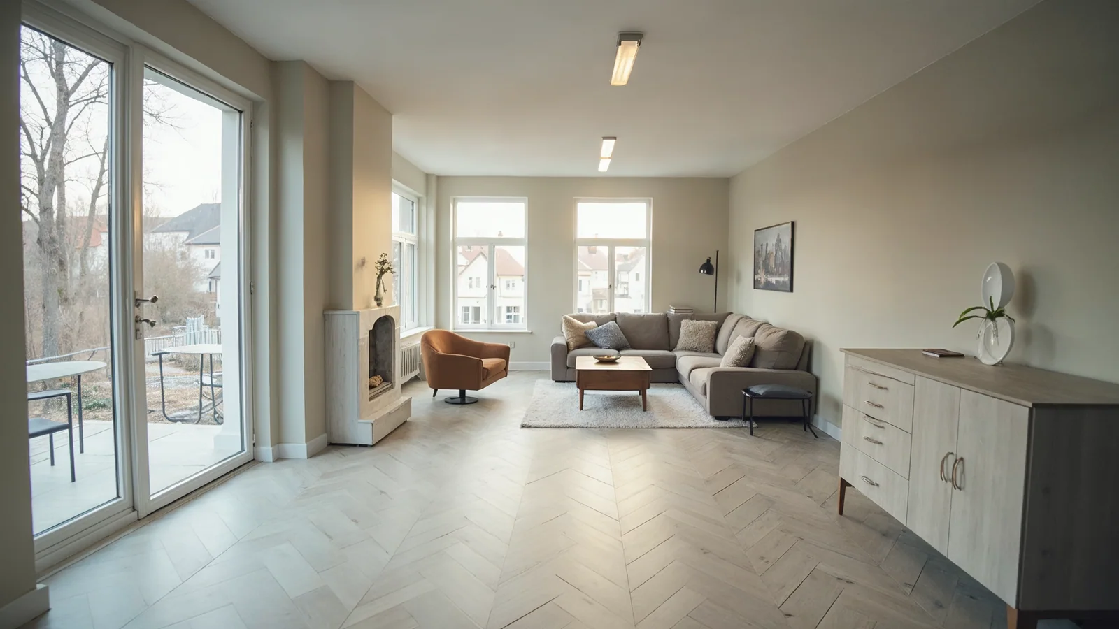 Ile kosztuje budowa domu 200m² pod klucz? Realny kosztorys dla większej rodziny 2 Wykończony salon w nowym domu