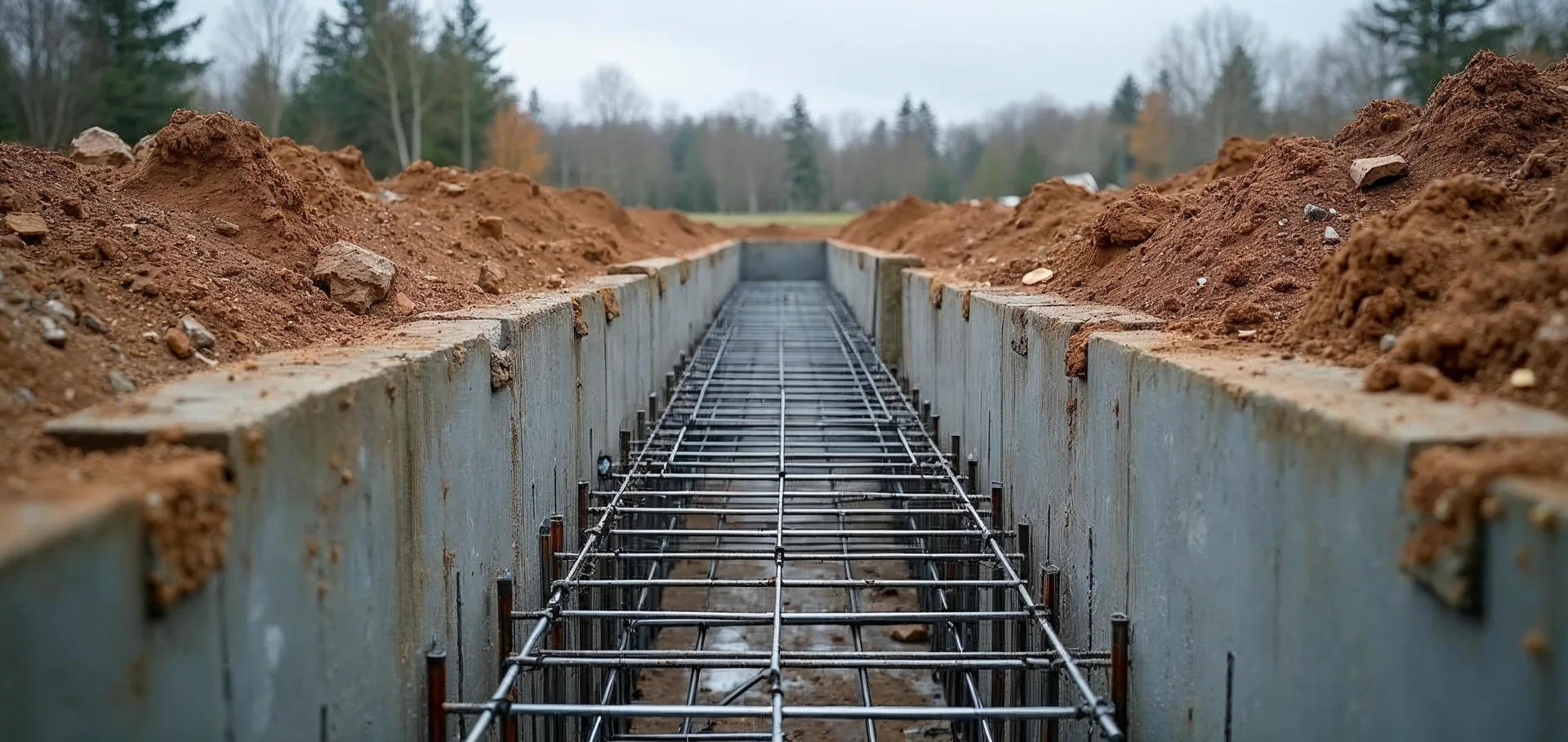Zbrojenie w wykopie fundamentowym przed zalaniem betonem